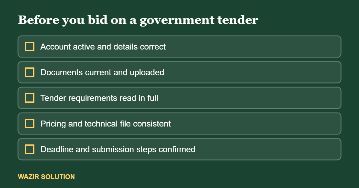 Checklist to complete before bidding on a government tender