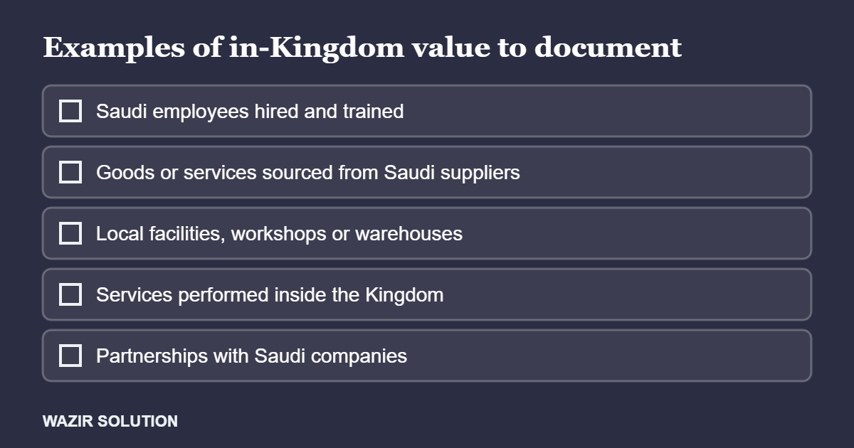 Examples of in-Kingdom value that suppliers can document