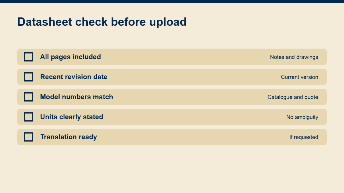 Checklist for preparing product datasheets